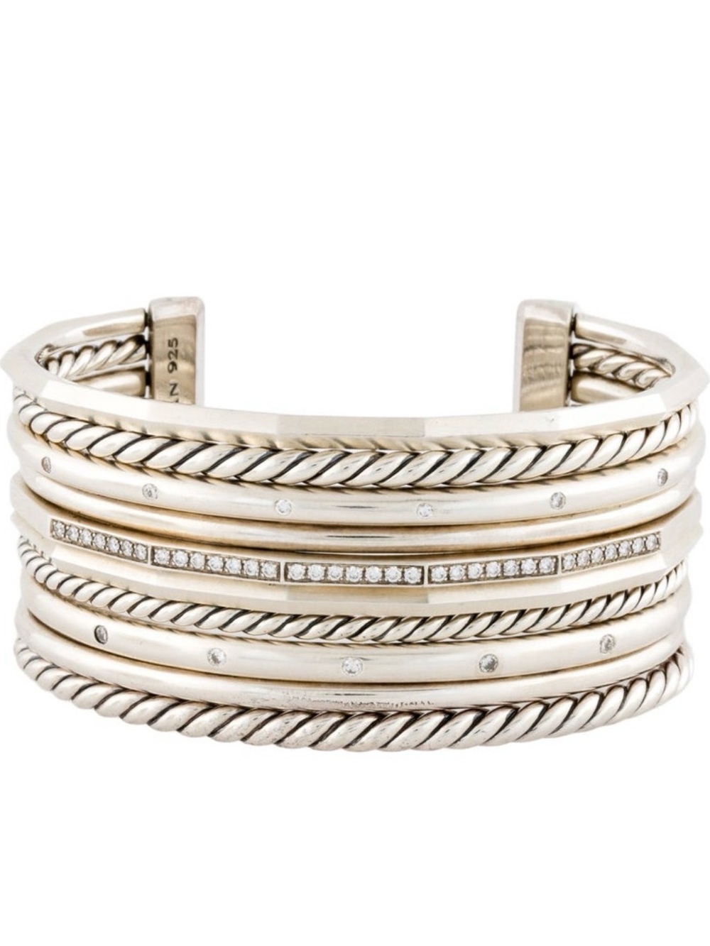David Yurman Sterling Silver Multi-Row Cable & Banded Cuff Bracelet Authentic - Picture 5 of 11